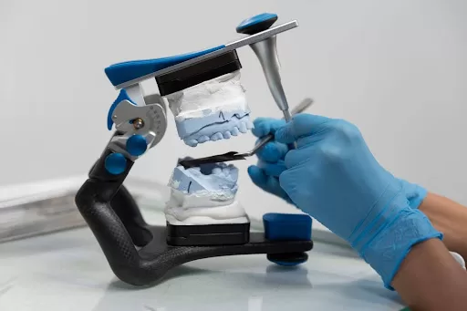 Sterile dental instruments laid out for a bone grafting or dental implant procedure at Ridge Oral Surgery.